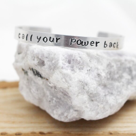 Call Your Power Back - Hand Stamped Anodized Aluminum Bangle - Adjustable - Picture 3 of 11